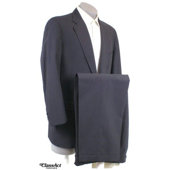 Jos A Bank 2 Piece Suit Mens Black Striped Wool 3 Btn 42L Pleated 32" W - Picture 2 of 10